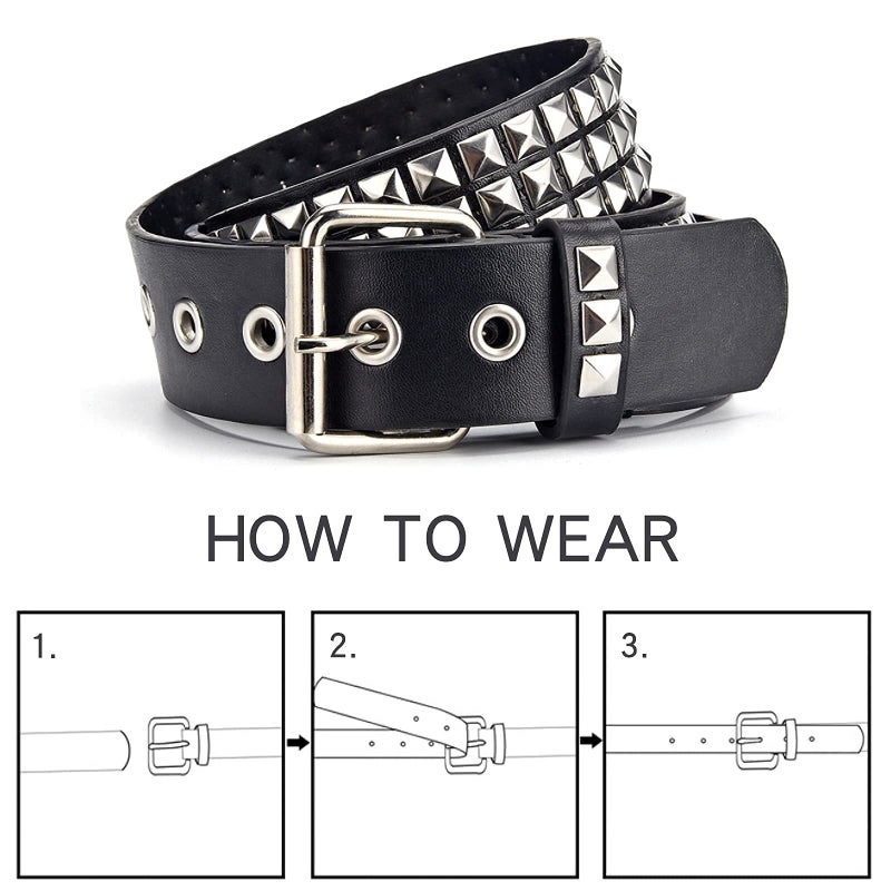 SNCEAW Studded Belt  Metal Punk Rock Rivet belt with Bright Pyramid Studded for Women Men (Luxury Black  Fit Pant 31-36 inch) - Image 4
